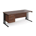 Maestro 25 cable managed leg straight office desk with 2 drawer pedestal Desking Dams Walnut Black 1800mm x 800mm