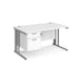 Maestro 25 cable managed leg straight office desk with 2 drawer pedestal Desking Dams White Silver 1400mm x 800mm