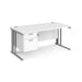 Maestro 25 cable managed leg straight office desk with 2 drawer pedestal Desking Dams White Silver 1600mm x 800mm