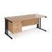 Maestro 25 cable managed leg straight office desk with 3 drawer pedestal Desking Dams Beech Black 1800mm x 800mm