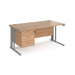 Maestro 25 cable managed leg straight office desk with 3 drawer pedestal Desking Dams Beech Silver 1600mm x 800mm