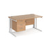 Maestro 25 cable managed leg straight office desk with 3 drawer pedestal Desking Dams Beech White 1400mm x 800mm