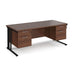 Maestro 25 cable managed leg straight office desk with two x 2 drawer pedestals Desking Dams Walnut Black 1800mm x 800mm