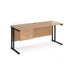 Maestro 25 cantilever leg straight, narrow office desk with 2 drawer pedestal Desking Dams Beech Black 1600mm x 600mm