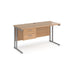 Maestro 25 cantilever leg straight, narrow office desk with 2 drawer pedestal Desking Dams Beech Silver 1400mm x 600mm