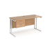 Maestro 25 cantilever leg straight, narrow office desk with 2 drawer pedestal Desking Dams Beech White 1400mm x 600mm