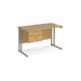 Maestro 25 cantilever leg straight, narrow office desk with 2 drawer pedestal Desking Dams Oak Silver 1200mm x 600mm