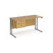 Maestro 25 cantilever leg straight, narrow office desk with 2 drawer pedestal Desking Dams Oak Silver 1400mm x 600mm