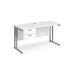 Maestro 25 cantilever leg straight, narrow office desk with 2 drawer pedestal Desking Dams White Silver 1400mm x 600mm