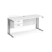 Maestro 25 cantilever leg straight, narrow office desk with 2 drawer pedestal Desking Dams White Silver 1600mm x 600mm