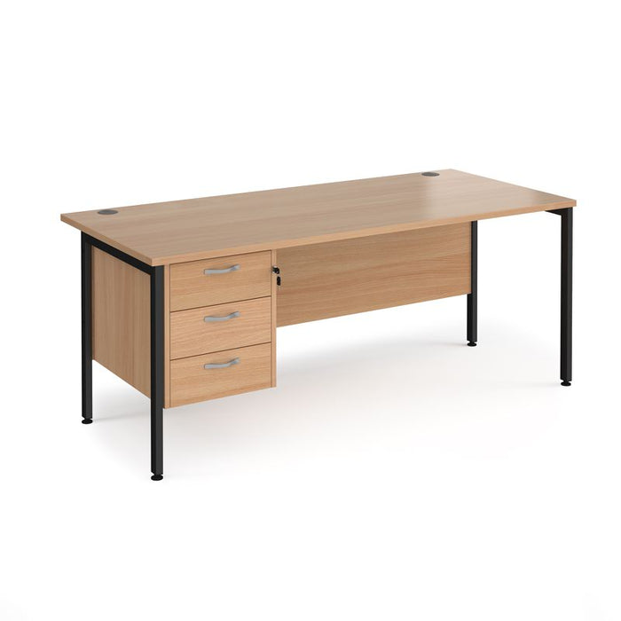 Maestro 25 H Frame straight desk with 3 drawer pedestal Desking Dams Beech Black 1800mm x 800mm