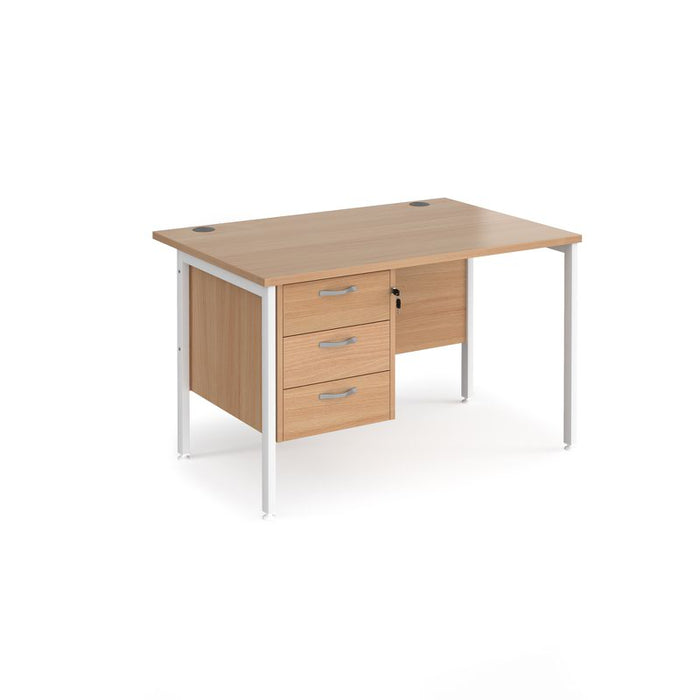 Maestro 25 H Frame straight desk with 3 drawer pedestal Desking Dams Beech White 1200mm x 800mm