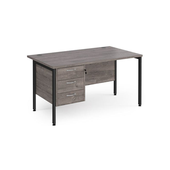 Maestro 25 H Frame straight desk with 3 drawer pedestal Desking Dams Grey Oak Black 1400mm x 800mm