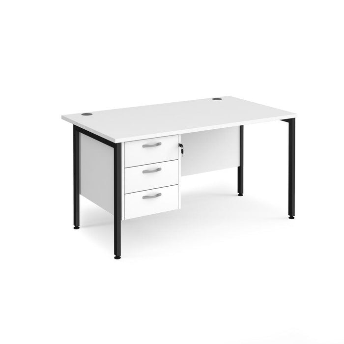 Maestro 25 H Frame straight desk with 3 drawer pedestal Desking Dams White Black 1400mm x 800mm