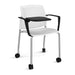 Santana 4 leg mobile chair with plastic seat and perforated back, with arms and writing tablet Seating Families Dams White Chrome 