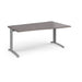 TR10 right hand wave office desk Desking Dams Grey Oak Silver 1600mm x 990mm