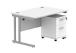 Workwise Double Upright Rectangular Office Desk + 3 Drawer Mobile Under Desk Pedestal Furniture TC GROUP 1200X800 Arctic White/Silver 