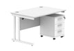 Workwise Double Upright Rectangular Office Desk + 3 Drawer Mobile Under Desk Pedestal Furniture TC GROUP 1200X800 Arctic White/White 