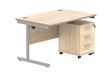 Workwise Single Upright Rectangular Desk + 3 Drawer Mobile Under Desk Pedestal Furniture TC GROUP 