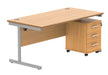 Workwise Single Upright Rectangular Desk + 3 Drawer Mobile Under Desk Pedestal Furniture TC GROUP 