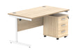 Workwise Single Upright Rectangular Desk + 3 Drawer Mobile Under Desk Pedestal Furniture TC GROUP 